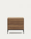 Table de chevet Vedrana 2 tiroirs placage de noyer et pieds en acier noir 60 x 55 cm
