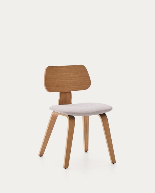 Chaise Gena en placage chêne et chenille beige