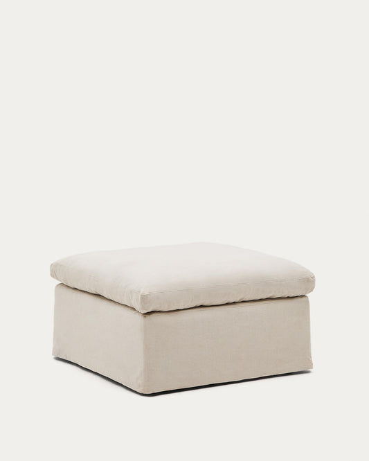 Repose-pieds déhoussable Zenira avec coussin en coton et lin beige 90 x 90 cm