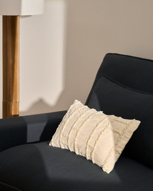 Housse de coussin Verion avec motif géométrique brodé jaune 30 x 50 cm