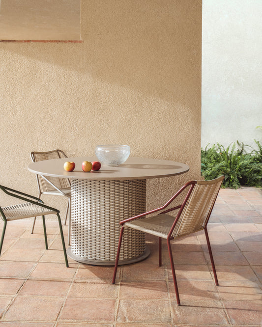 Table d’extérieur Sedalis en aluminium et corde taupe Ø 135 cm