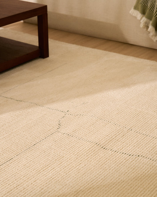 Tapis Lisdan en fibres synthétiques écru avec motif géométrique vert 160 x 230 cm