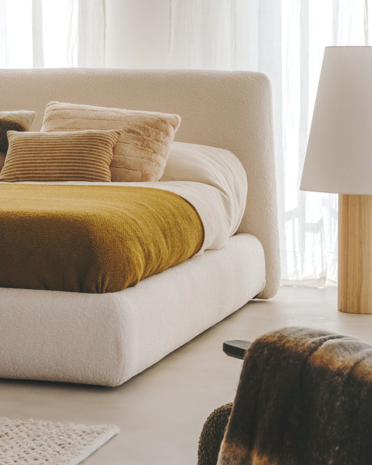 Martina bed with ecru bouclé removable cover for 180 x 200 cm mattress FSC Mix Credit
