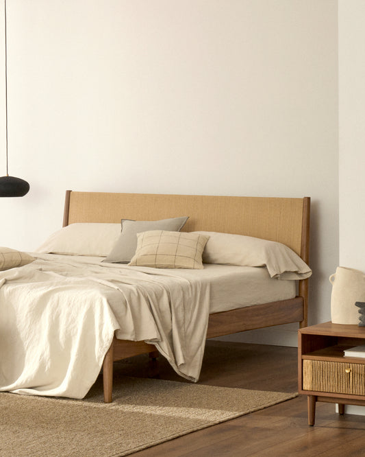 Lit Elan en placage et bois de noyer avec corde matelas 160 x 200 cm FSC 100 %