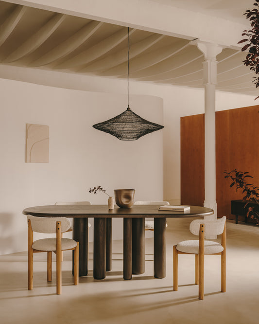 Table ovale Mailen en contre-plaqué de frêne avec finition foncée  Ø 220 x 105 cm