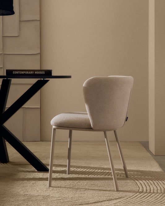 Chaise Ciselia en tissu chenille beige et et acier beige FSC Mix Credit