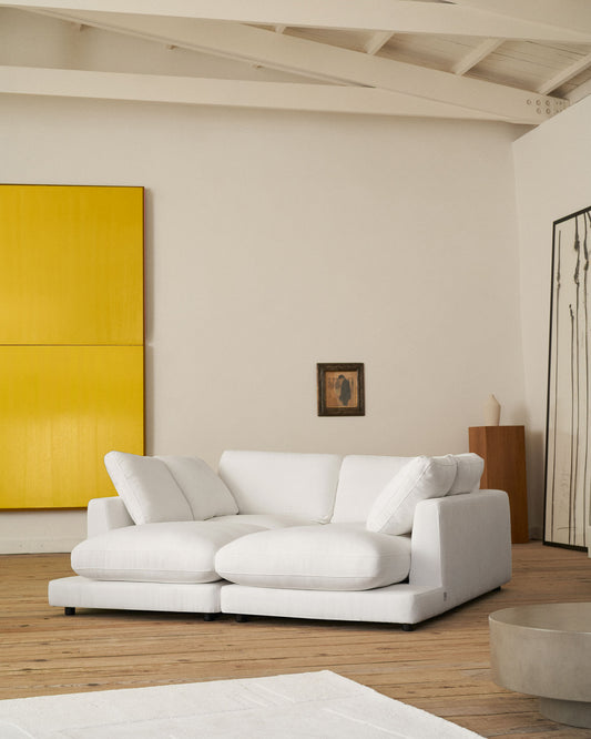 Gala 3-seater sofa with double chaise longue in white chenille FSC Mix Credit 210cm
