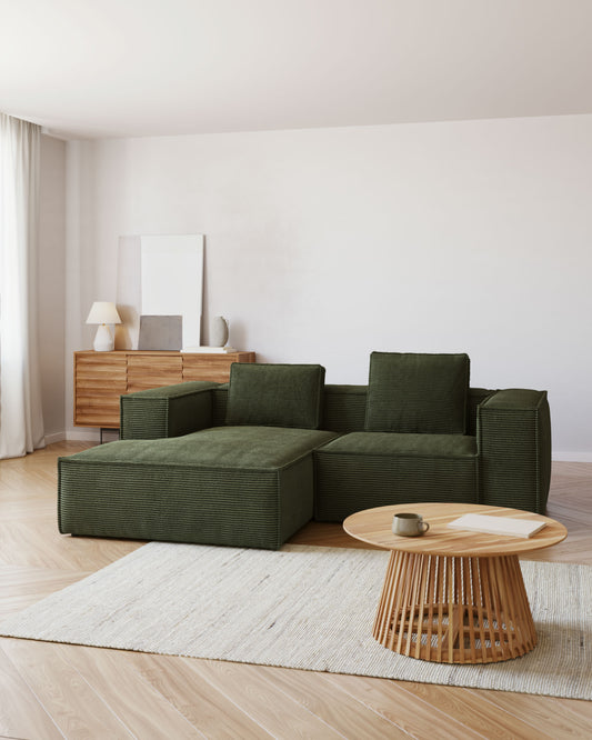 Canapé Blok 2 places en velours côtelé épais avec méridienne gauche vert 240 cm – Certifié FSC Mix Credit