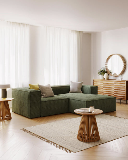 Canapé Blok 2 places en velours côtelé épais avec méridienne droite vert 240 cm – Certifié FSC Mix Credit