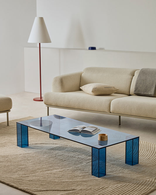 Table basse Adularia en verre trempé bleu 140 x 60 cm