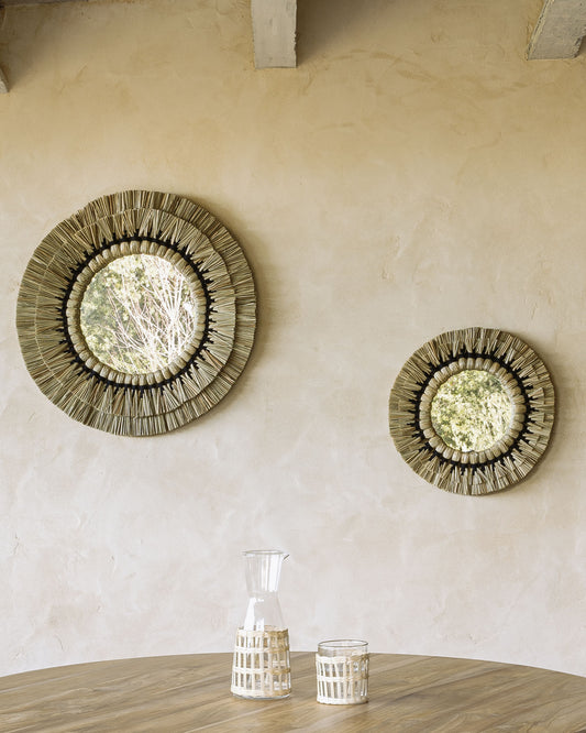 Miroir rond Akila fibres naturelles vert et corde coton noir Ø 40 cm
