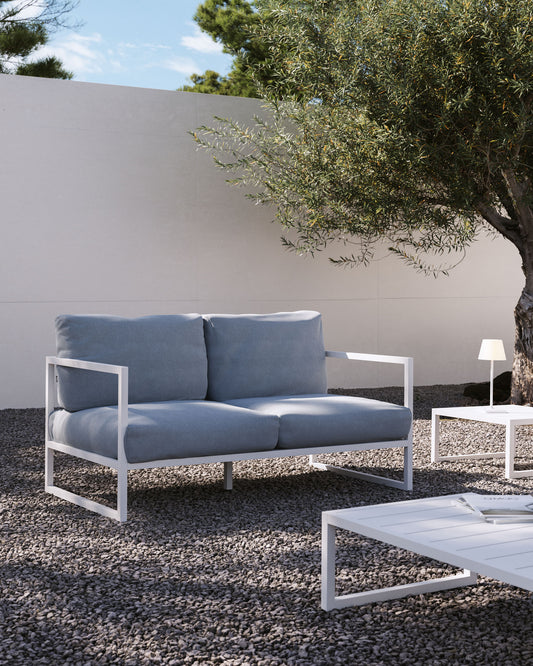 Canapé Comova 100 % pour extérieur 2 places bleu et aluminium blanc 150 cm