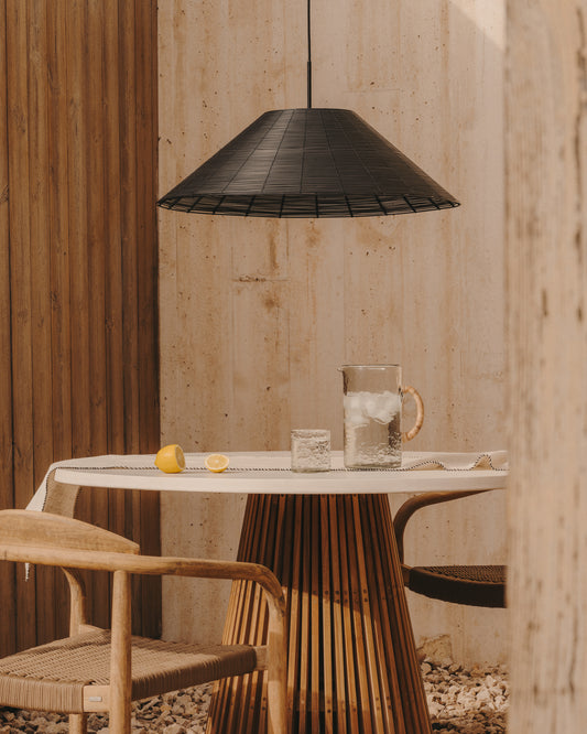 Abat-jour pour plafonnier extérieur Saranella en rotin synthétique noir Ø 70 cm