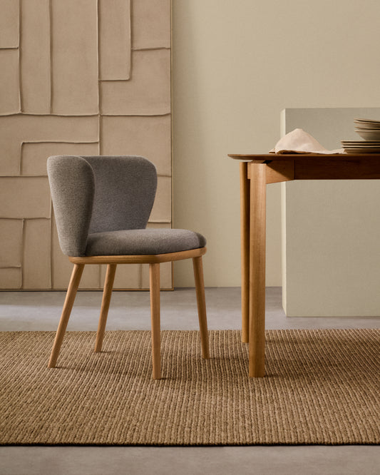 Chaise Ciselia chenille marron et bois de frêne finition ton naturel FSC Mix Credit
