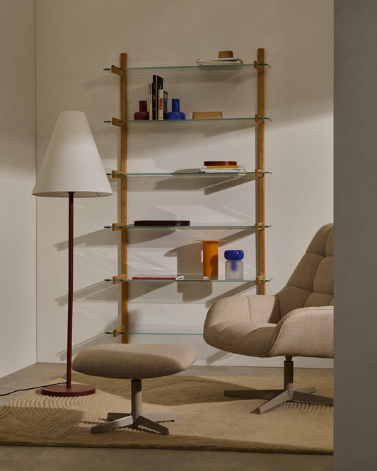 Étagère modulable Sitra 6 tablettes en verre et bois de chêne 90 cm FSC Mix Credit