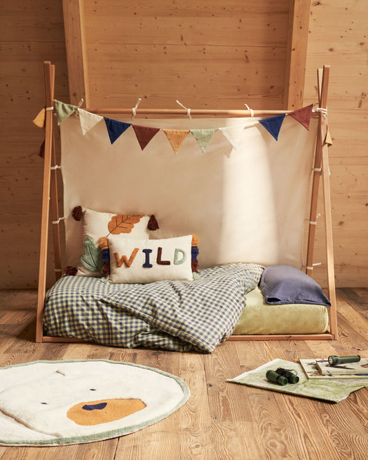 Lit tipi Maralis en bois de hêtre avec finition naturelle pour matelas de 70 x 140 cm