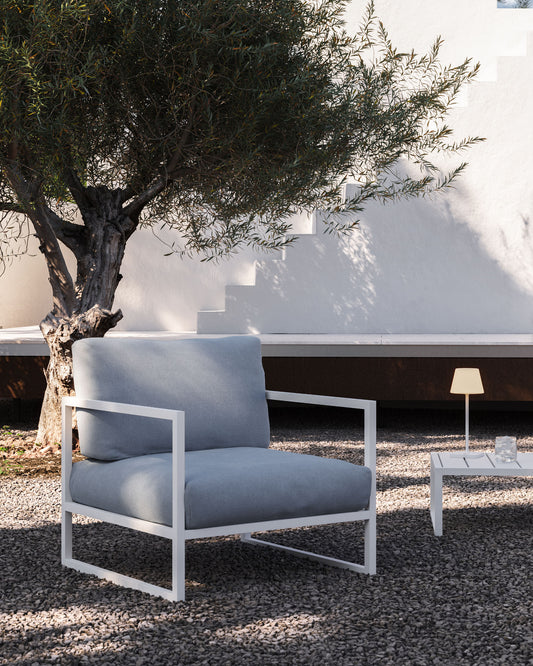 Fauteuil Comova 100 % pour extérieur bleu et aluminium blanc