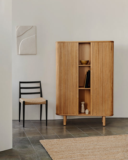 Buffet haut Mailen 2 portes en placage de frêne avec finition naturelle 110 x 160 cm