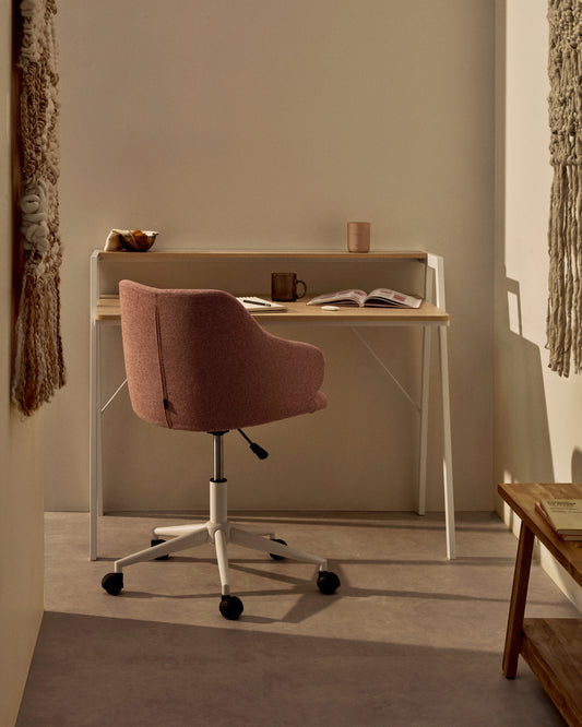 Table Aarhus en mélamine finition naturelle et pieds en acier blanc 115 x 60 cm