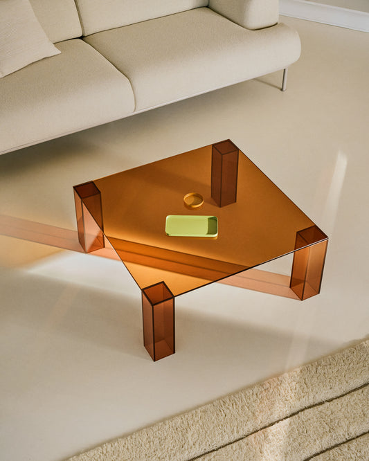 Table auxiliaire Adularia en verre trempé marron 85 x 85 cm