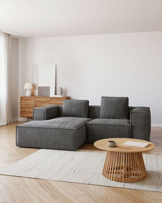 Canapé Blok 2 places en velours côtelé épais avec méridienne gauche gris 240 cm – Certifié FSC Mix Credit