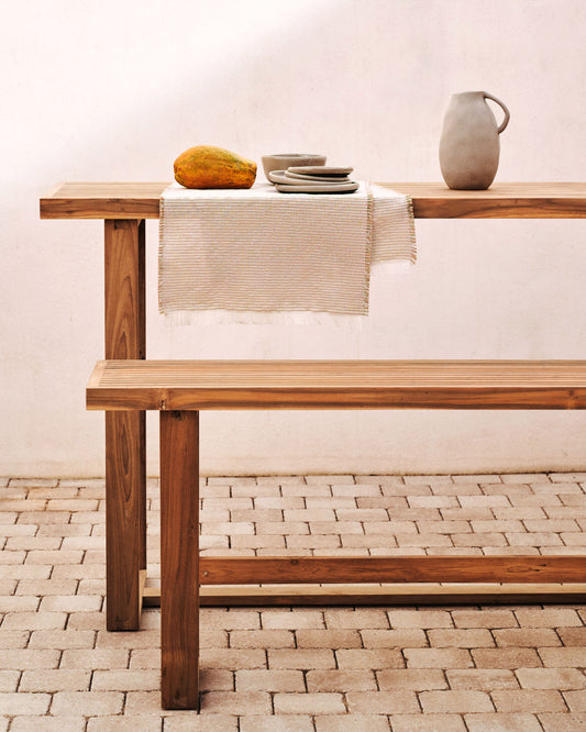 Banc haut 100 % d'extérieur Canadell en bois de teck recyclé 130 cm