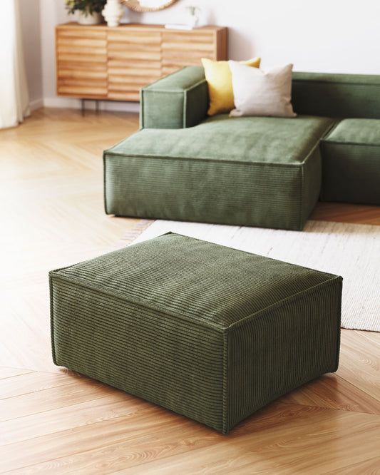 Repose-pieds Blok en velours côtelé épais vert 90 x 74 cm – Certifié FSC Mix Credit