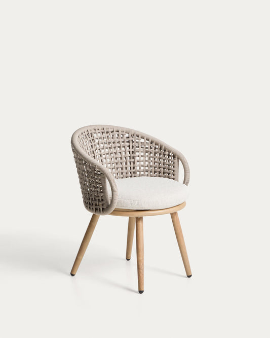 Chaise d’extérieur Lidario en aluminium effet bois et corde synthétique taupe
