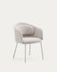 Chaise Idaira en tissu chenille épais et pieds en acier beige FSC Mix Credit
