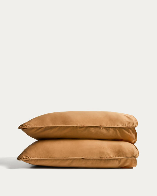 Ensemble Sirale de 2 taies d’oreiller 100 % satin de coton fini lavé coloris cuivre 50 x 80 cm