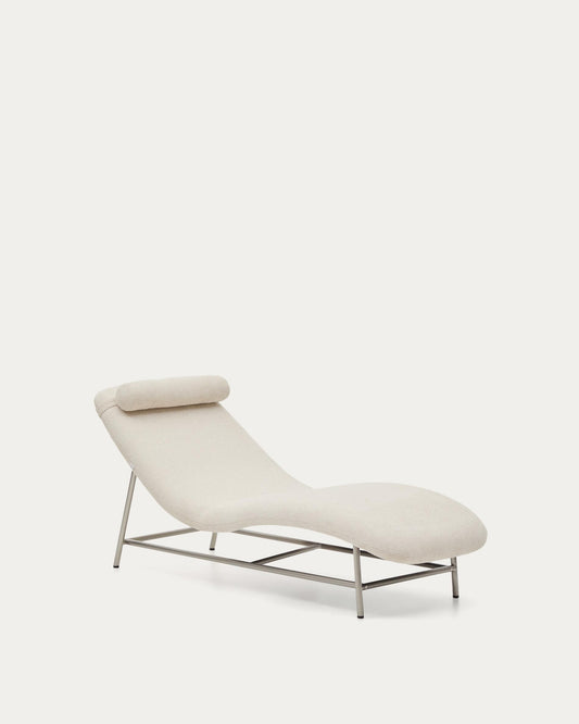 Divan Osla en chenille beige avec pieds en acier inoxydable brossé FSC 100% 175 cm