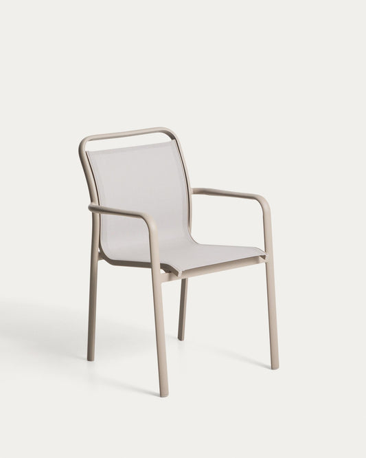 Chaise empilable d’extérieur Luri en aluminium taupe et textilène beige