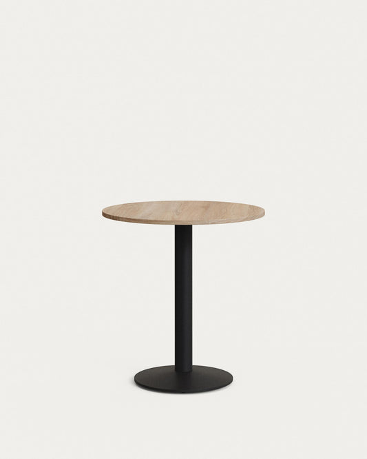 Table ronde Esilda mélamine finition naturelle et pied en métal avec finition peinte noire Ø70x70 cm