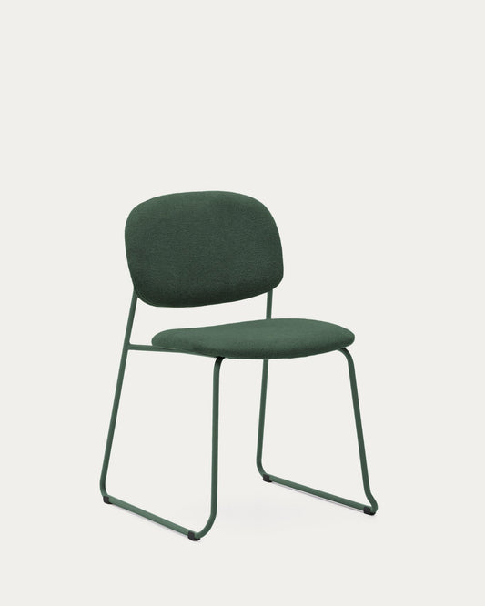 Chaise empilable Meli en chenille verte et pieds en métal vert FSC Mix Credit
