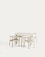 Ensemble Erice de 4 chaises empilables en aluminium et corde et d’une table en aluminium et verre trempé écru Ø 120 cm