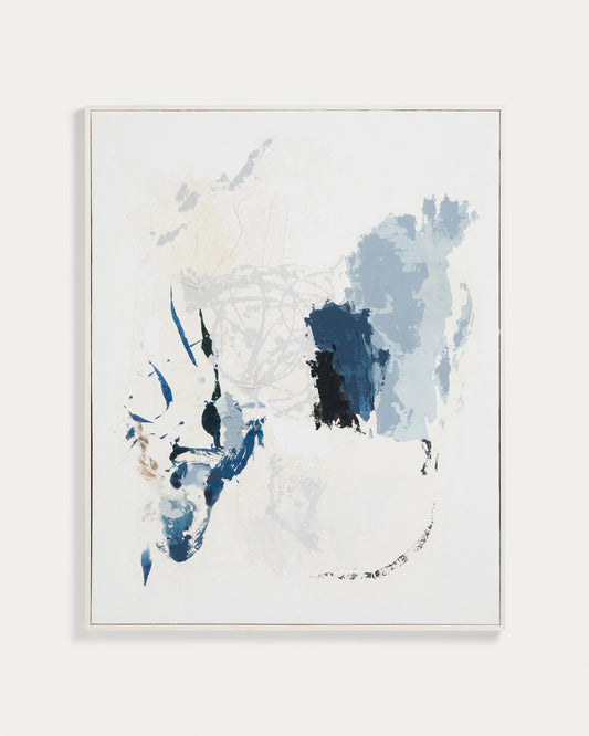 Tableau abstrait Erale gris et bleu peint à la main 80 x 100 cm
