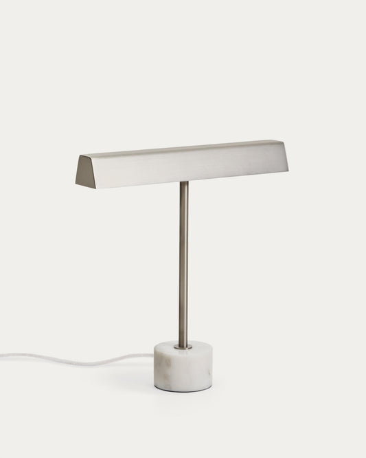 Lampe de table Lynor en métal brossé avec base en marbre blanc
