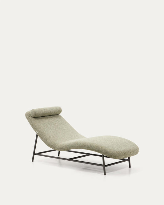 Divan Osla en chenille verte avec pieds en acier inoxydable brossé graphite FSC 100% 174 cm