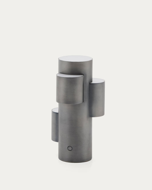 Lampe de table LED portable Adrina en métal gris foncé avec finition brossée