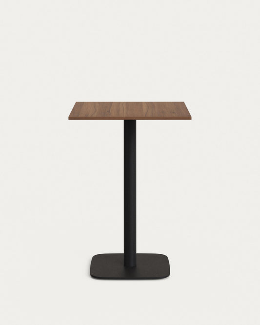 Table haute Dina mélamine finition noyer avec pied en métal et finition peinte noire 60x60x96 cm