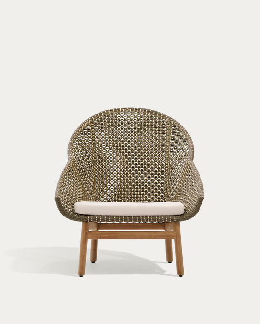 Fauteuil Olbia avec dossier haut en rotin synthétique et bois de teck FSC 100 %