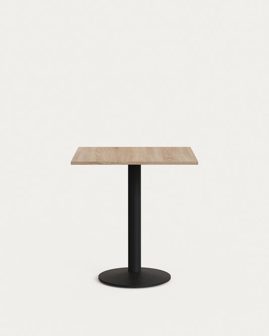 Table Esilda mélamine finition naturelle avec pied en métal et finition peinte noire  70x70x70 cm