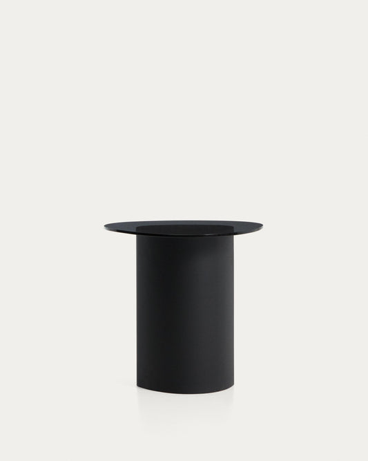 Table d’appoint Olir en verre trempé et acier noir 48 x 46,8 cm