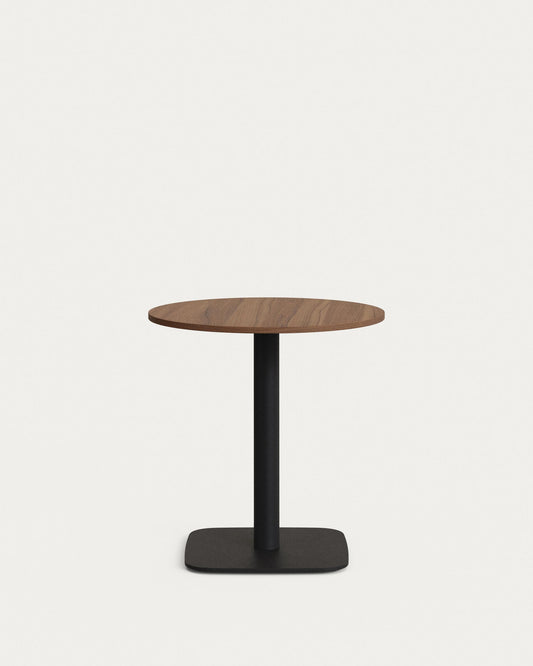 Table ronde Dina mélamine finition noyer avec pied en métal et finition peinte noire Ø 68x70 cm