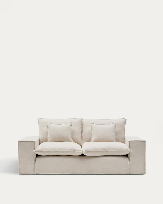 Anarela removable-cover 2-seater sofa with beige linen cushions FSC Mix Credit 240 cm.