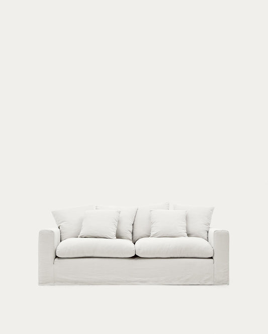 Nora 3-seater sofa with removable cover with linen and cotton cushions in ecru 240cm