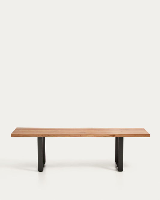 Banc Uxue en bois d’acacia et pieds en acier noir 160 x 45 cm
