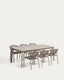 Ensemble table extensible Brela en aluminium et 6 chaises empilables Livadia en aluminium et corde synthétique taupe 205 (287) x 100 cm