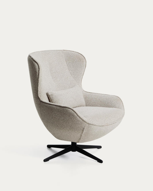 Fauteuil pivotant Sorile en chenille beige et acier avec finition noire FSC 100 %