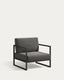 Fauteuil Comova gris foncé 100 % pour extérieur en aluminium noir